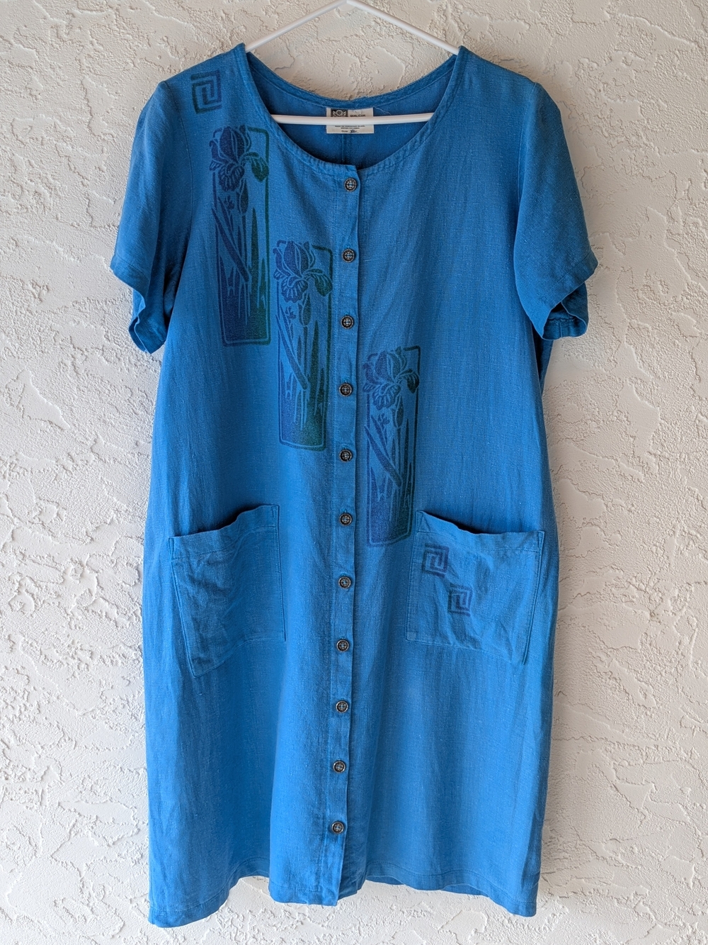 Linen & Cotton Blue Short Sleeve Dress